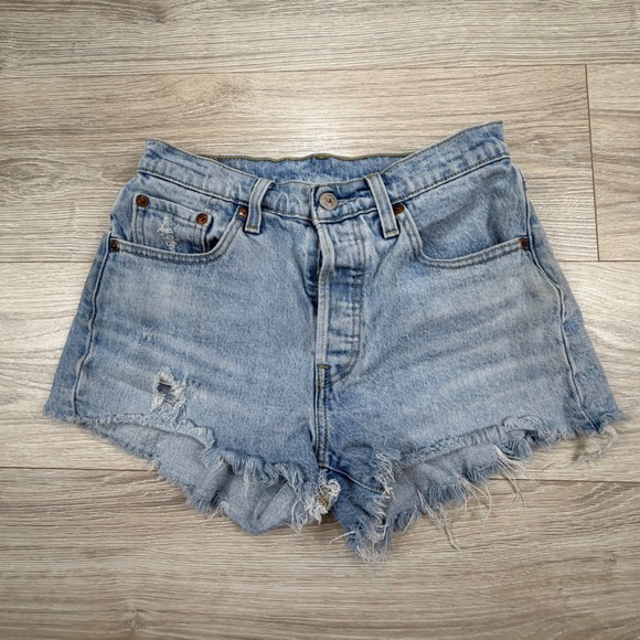 Levi's Pants - Levis 501 Original High Rise Distressed Denim Shorts Light Wash Blue Womens 25